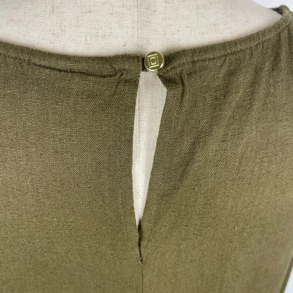 Liz Claiborne Olive Green Sleeveless Tank Midi Dress Pockets Linen Womens Medium - Picture 11 of 12
